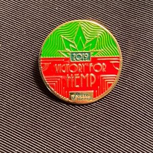 Victory for Hemp 2019 prohibition collectors enamel pin.  Votehemp.org.